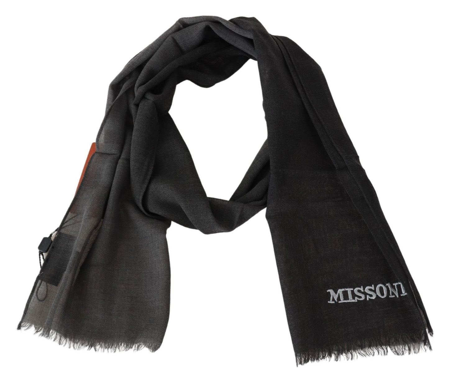 Missoni Elegant Black Wool Scarf with Embroidered Logo Missoni