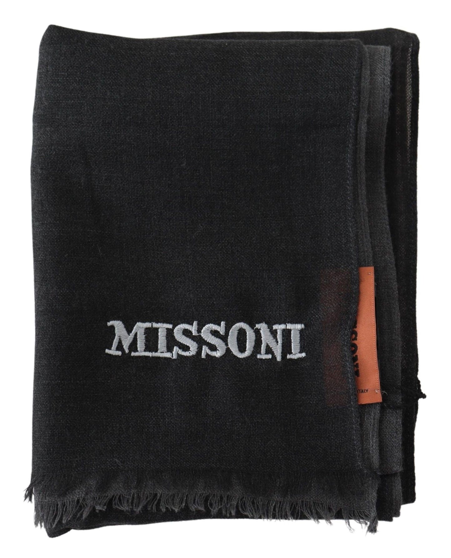 Missoni Elegant Black Wool Scarf with Embroidered Logo Missoni