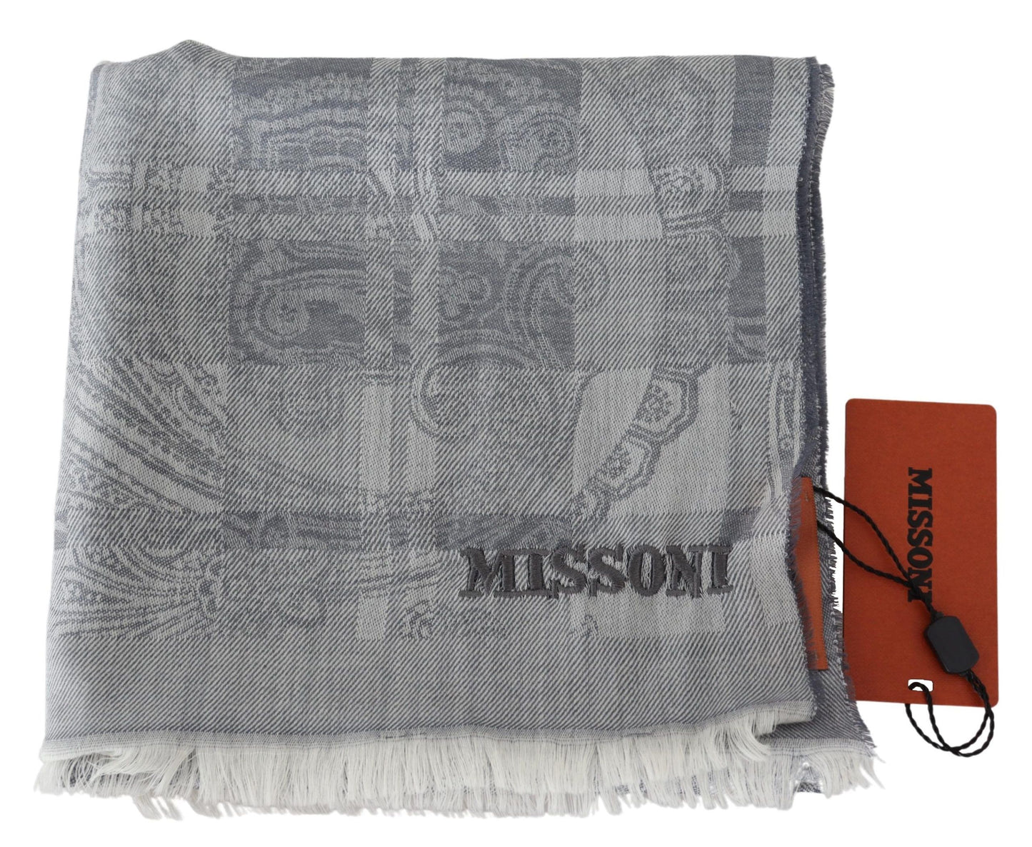 Missoni Chic Unisex Gray Wool Scarf with Logo Embroidery Missoni