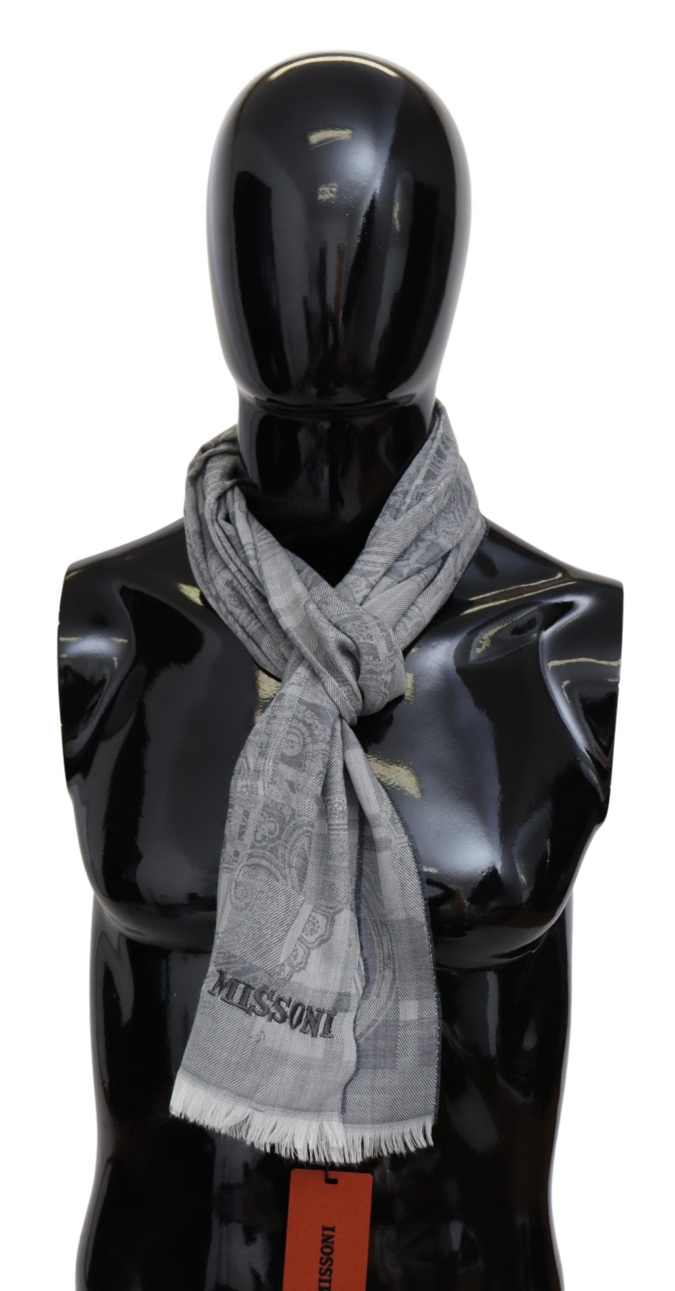 Missoni Chic Unisex Gray Wool Scarf with Logo Embroidery Missoni