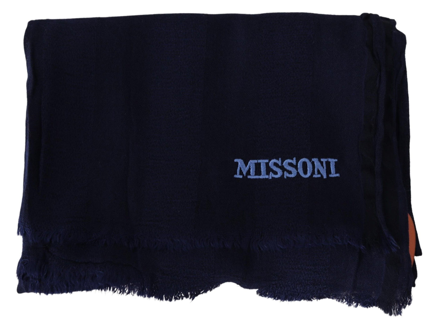 Missoni Elegant Blue Wool Scarf with Embroidered Logo Missoni