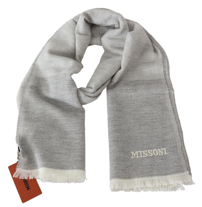 Missoni Elegant Beige Wool Scarf with Embroidery Detail Missoni