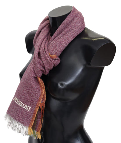 Missoni Chic Maroon Cashmere Scarf with Logo Embroidery Missoni