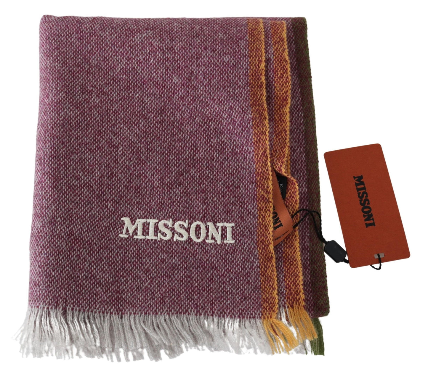 Missoni Chic Maroon Cashmere Scarf with Logo Embroidery Missoni