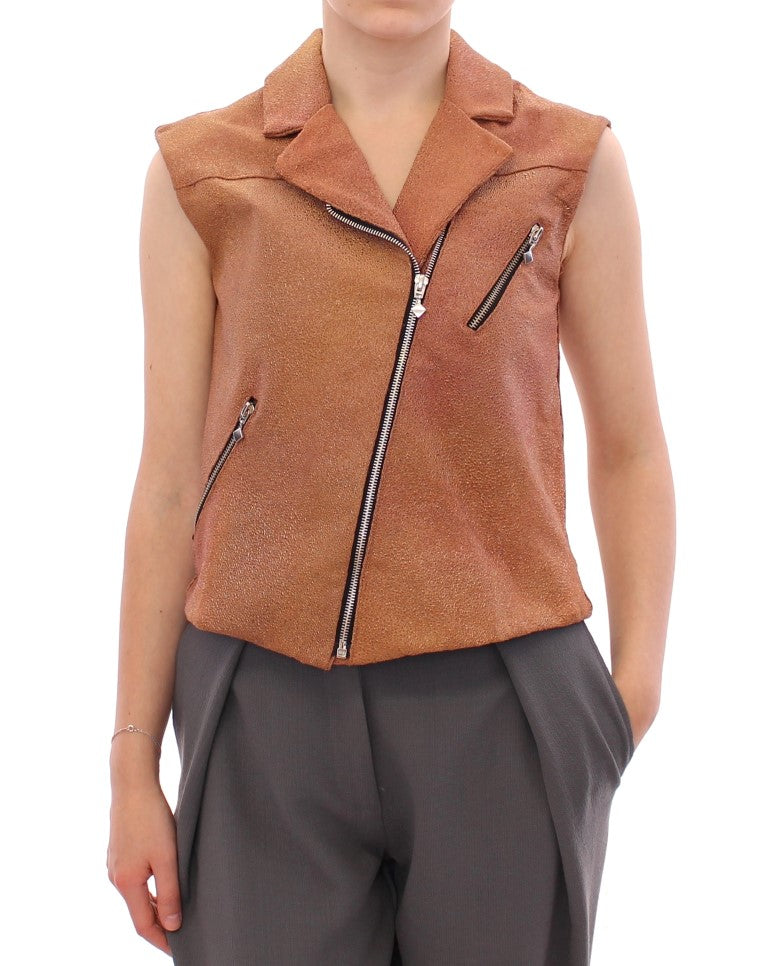 La Maison du Couturier Sleeveless Leather Couture Vest in Rich Brown La Maison du Couturier