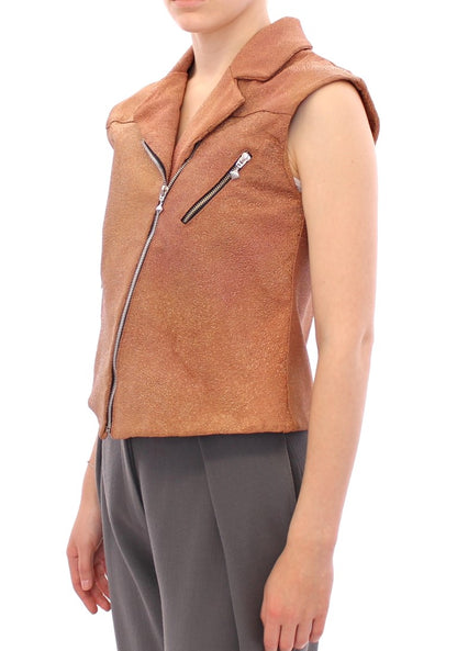 La Maison du Couturier Sleeveless Leather Couture Vest in Rich Brown La Maison du Couturier