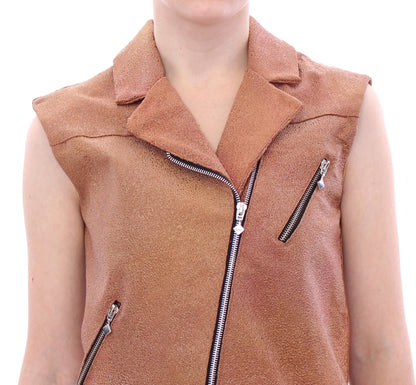 La Maison du Couturier Sleeveless Leather Couture Vest in Rich Brown La Maison du Couturier