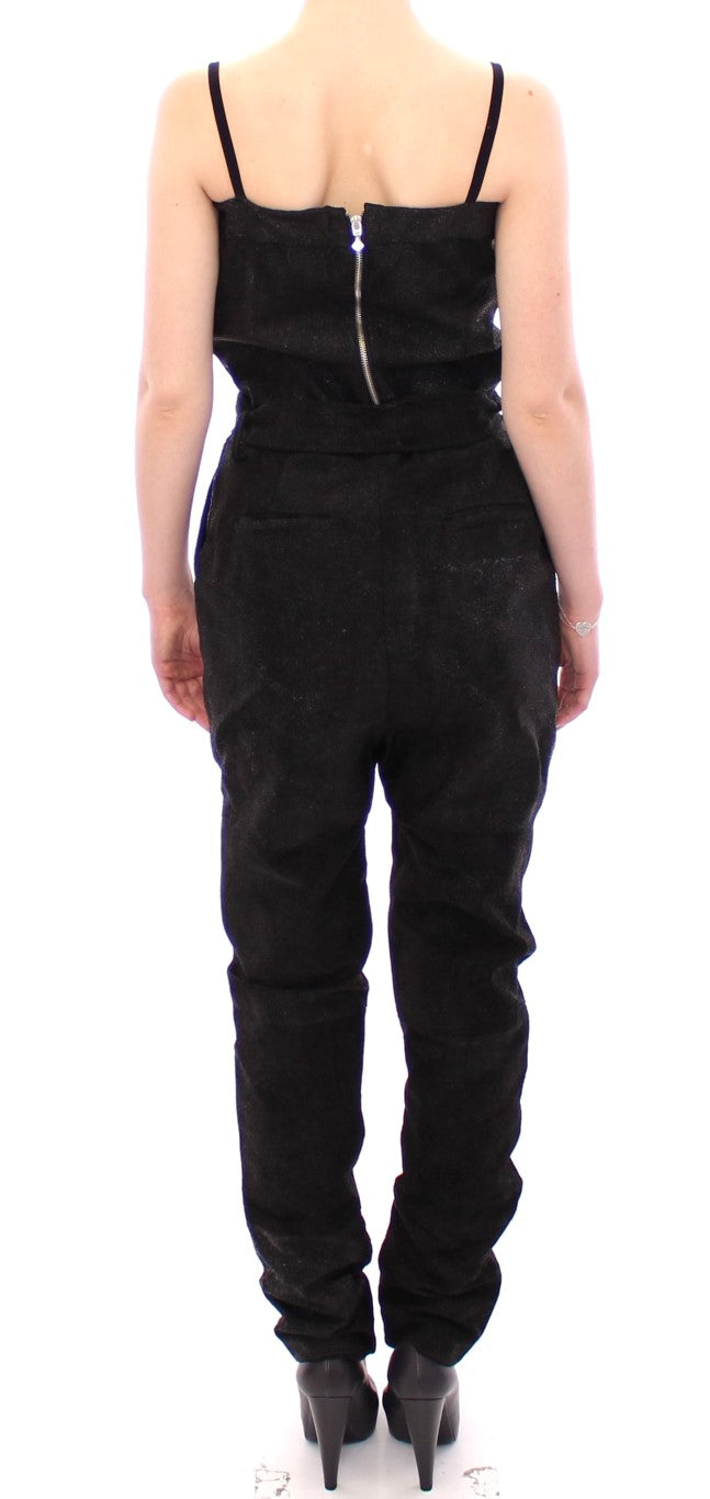 La Maison du Couturier Elegant Black Leather Jumpsuit with Waist Strap La Maison du Couturier