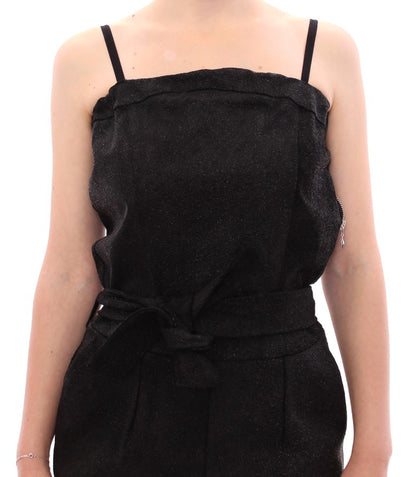 La Maison du Couturier Elegant Black Leather Jumpsuit with Waist Strap La Maison du Couturier