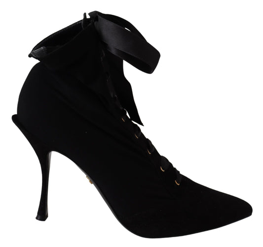 Dolce & Gabbana Elegant Black Ankle Heel Boots with Leather Sole Dolce & Gabbana