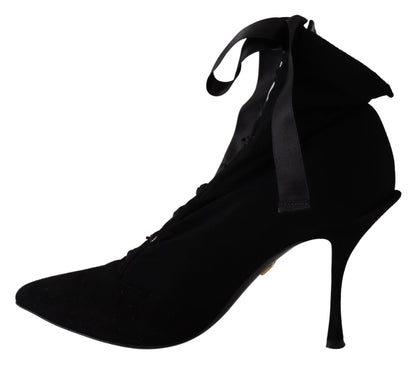 Dolce & Gabbana Elegant Black Ankle Heel Boots with Leather Sole Dolce & Gabbana