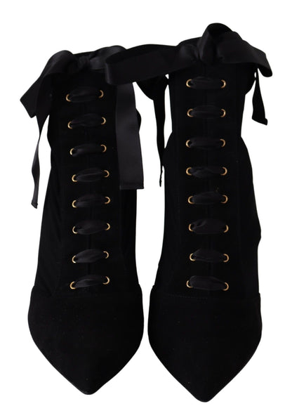 Dolce & Gabbana Elegant Black Ankle Heel Boots with Leather Sole Dolce & Gabbana