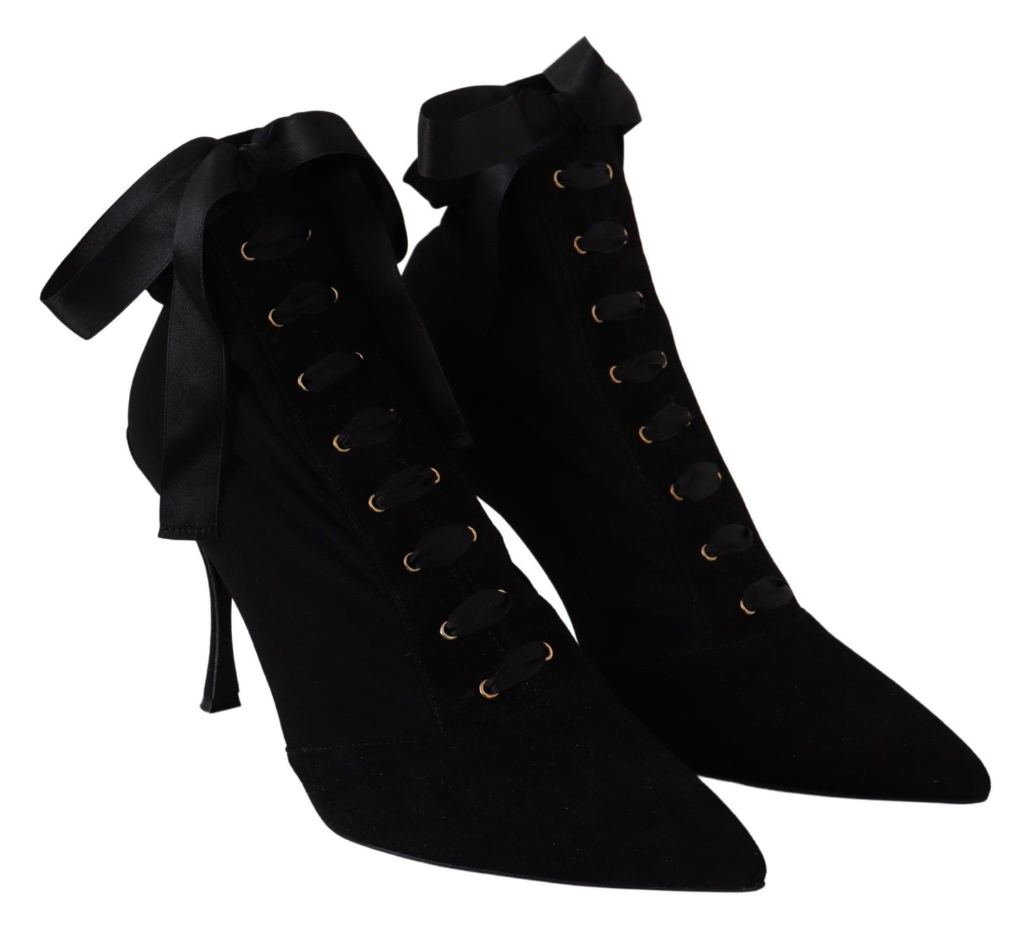 Dolce & Gabbana Elegant Black Ankle Heel Boots with Leather Sole Dolce & Gabbana