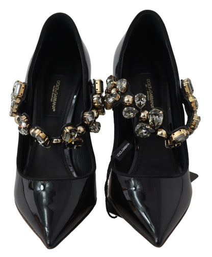 Dolce & Gabbana Elegant Black Leather Crystal Pumps Dolce & Gabbana