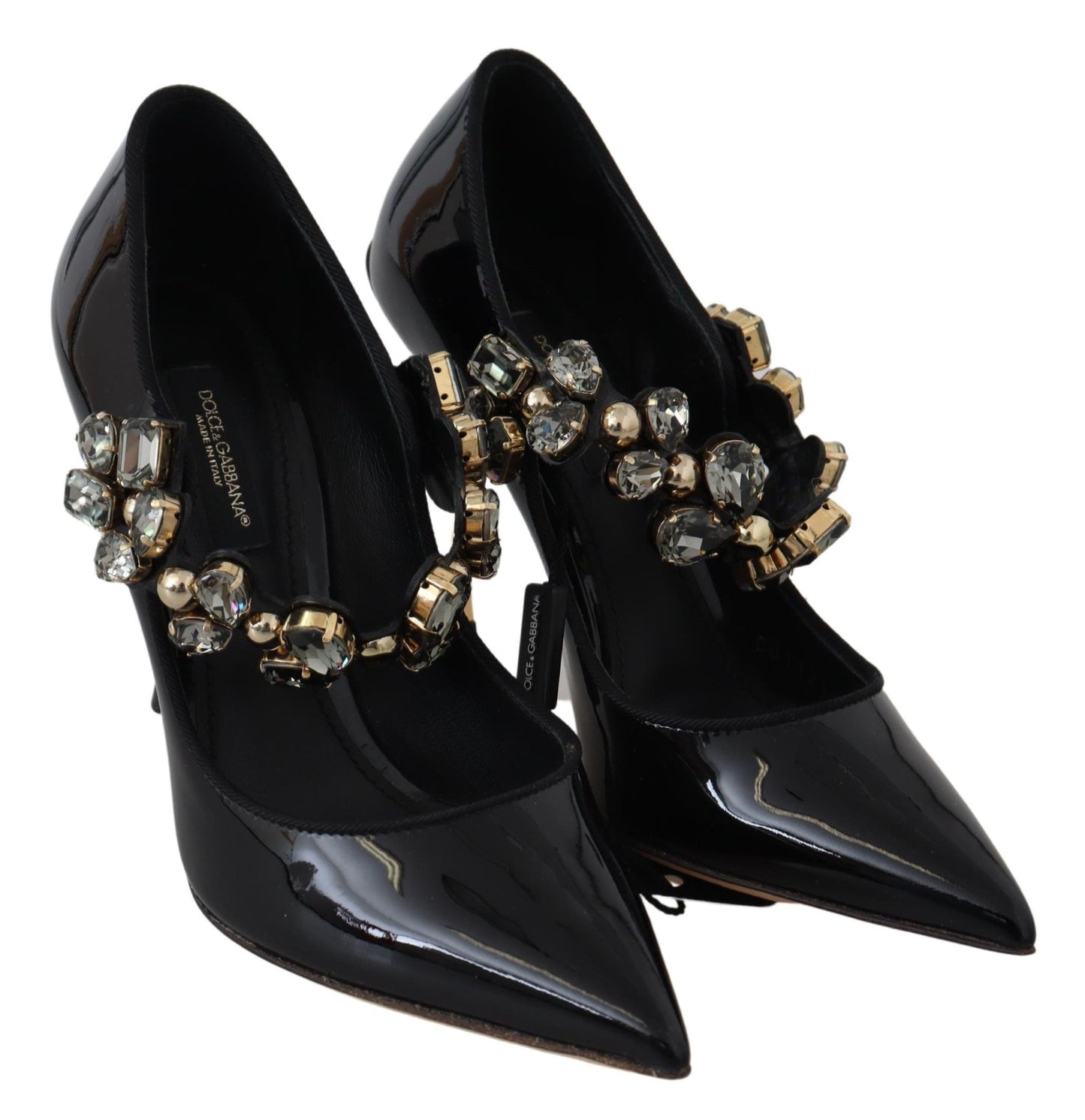 Dolce & Gabbana Elegant Black Leather Crystal Pumps Dolce & Gabbana