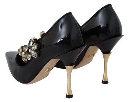 Dolce & Gabbana Elegant Black Leather Crystal Pumps Dolce & Gabbana