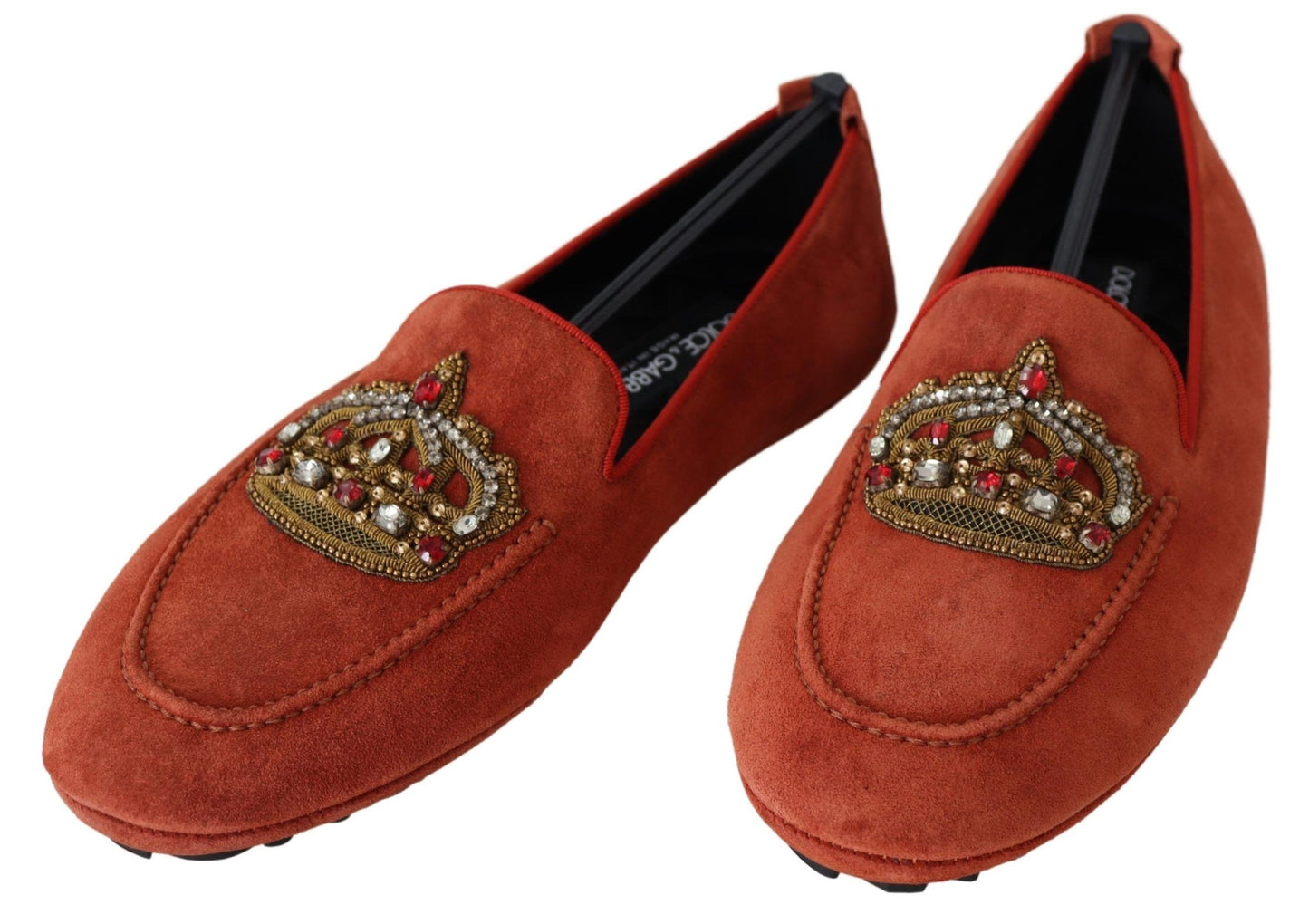 Dolce & Gabbana Opulent Orange Leather Loafers with Gold Embroidery Dolce & Gabbana