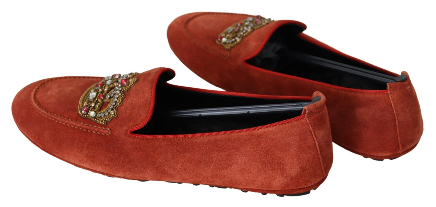 Dolce & Gabbana Opulent Orange Leather Loafers with Gold Embroidery Dolce & Gabbana