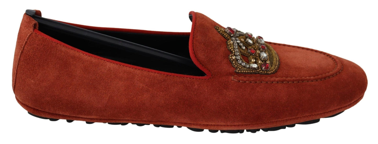 Dolce & Gabbana Opulent Orange Leather Loafers with Gold Embroidery Dolce & Gabbana