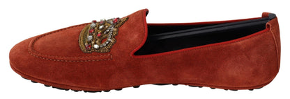 Dolce & Gabbana Opulent Orange Leather Loafers with Gold Embroidery Dolce & Gabbana