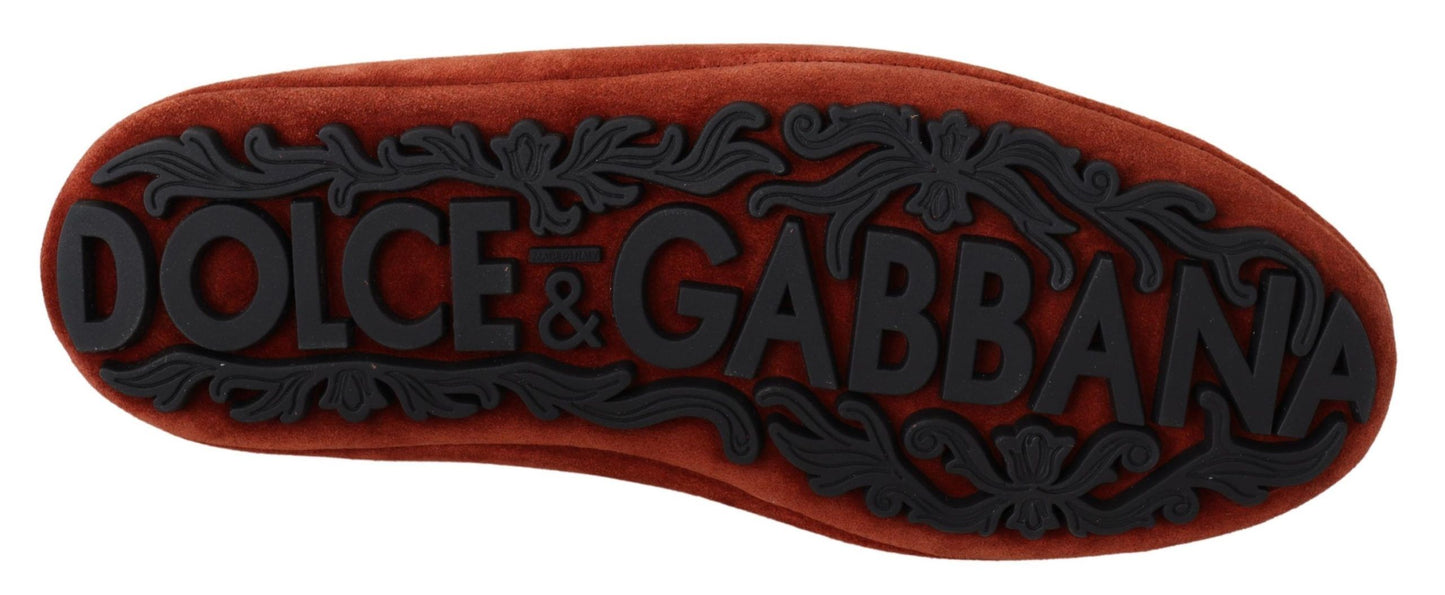 Dolce & Gabbana Opulent Orange Leather Loafers with Gold Embroidery Dolce & Gabbana