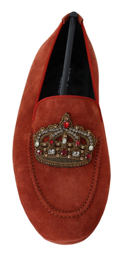 Dolce & Gabbana Opulent Orange Leather Loafers with Gold Embroidery Dolce & Gabbana