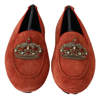 Dolce & Gabbana Opulent Orange Leather Loafers with Gold Embroidery Dolce & Gabbana