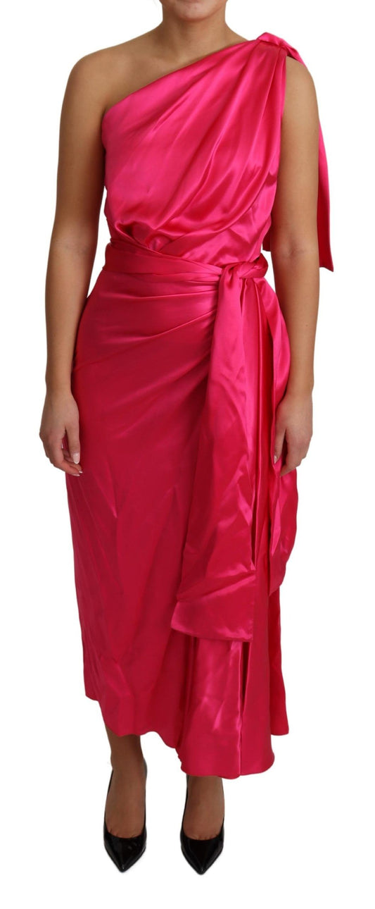 Dolce & Gabbana Elegant Fuchsia Silk One-Shoulder Wrap Dress Dolce & Gabbana