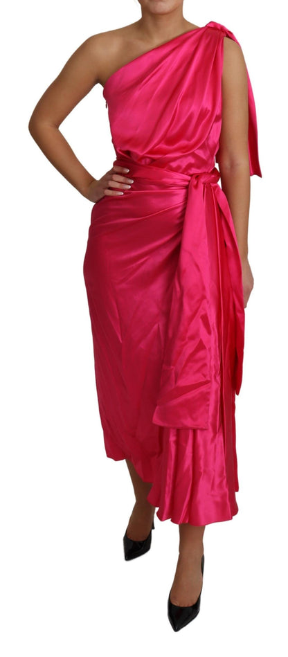 Dolce & Gabbana Elegant Fuchsia Silk One-Shoulder Wrap Dress Dolce & Gabbana