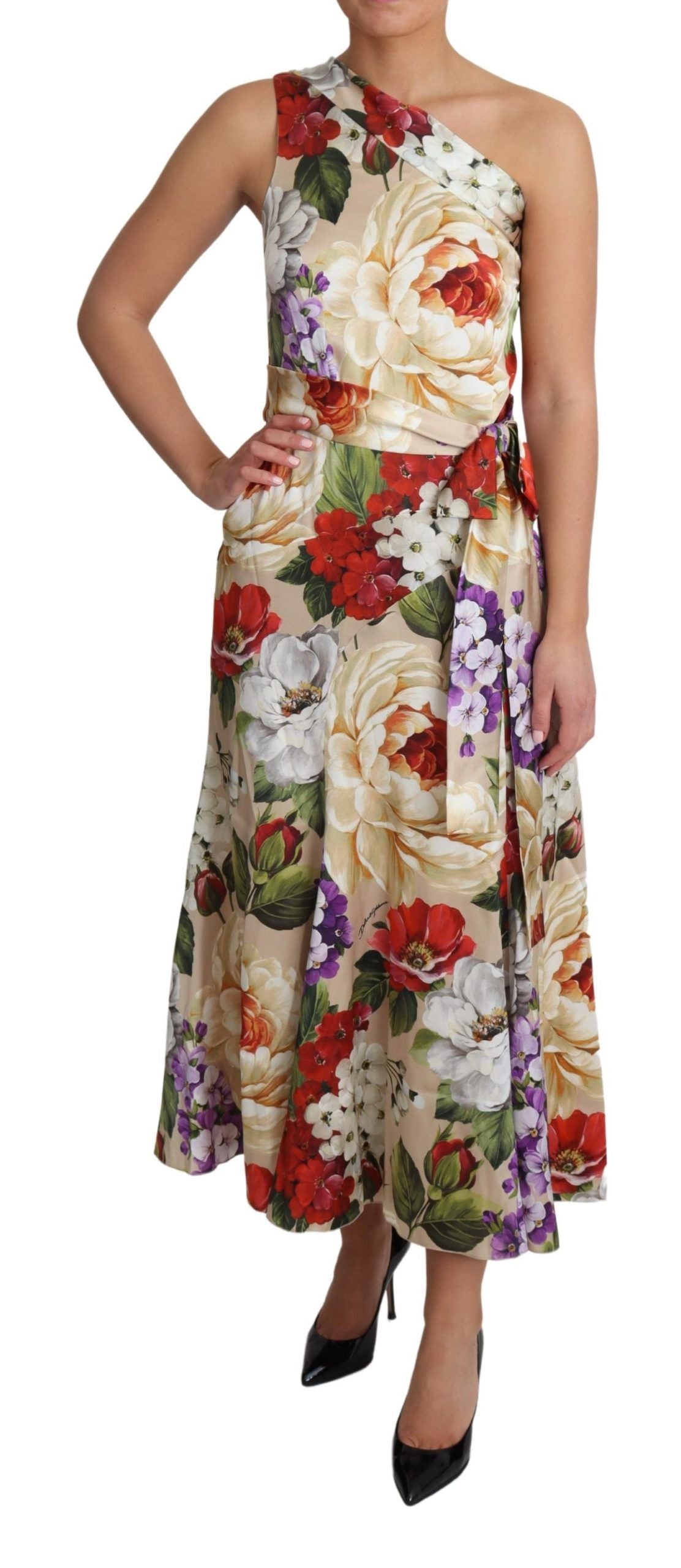 Dolce & Gabbana Elegant One-Shoulder Floral Silk Maxi Dress Dolce & Gabbana