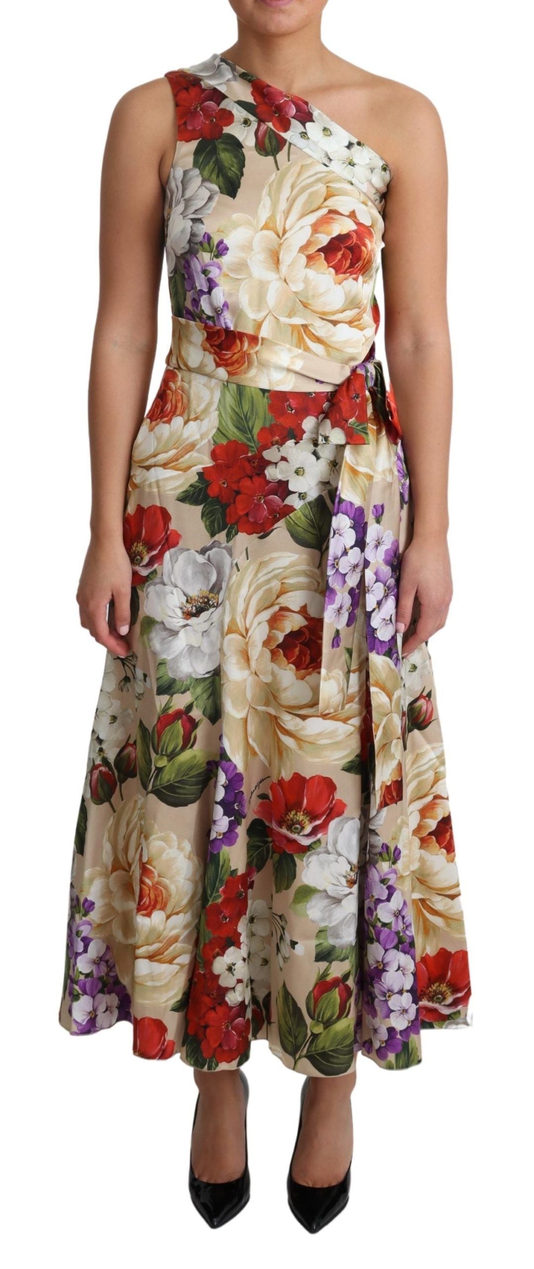 Dolce & Gabbana Elegant One-Shoulder Floral Silk Maxi Dress Dolce & Gabbana