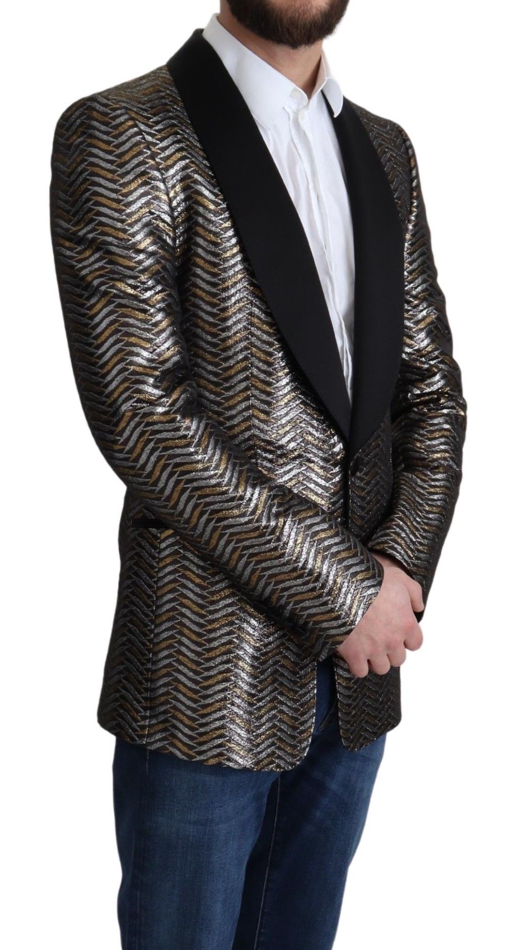 Dolce & Gabbana Elegant Metallic Jacquard Slim Blazer Jacket Dolce & Gabbana