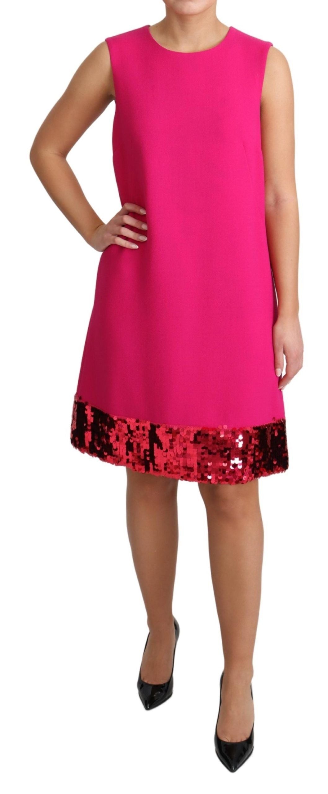 Dolce & Gabbana Elegant Fuchsia Sequined Wool Blend Shift Dress Dolce & Gabbana