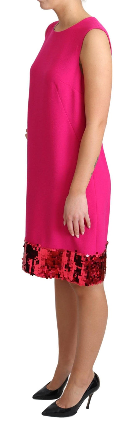 Dolce & Gabbana Elegant Fuchsia Sequined Wool Blend Shift Dress Dolce & Gabbana