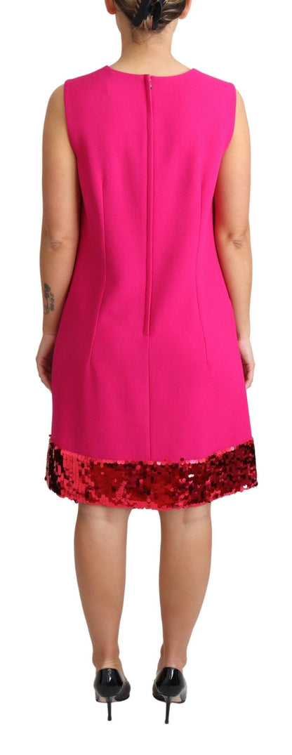 Dolce & Gabbana Elegant Fuchsia Sequined Wool Blend Shift Dress Dolce & Gabbana