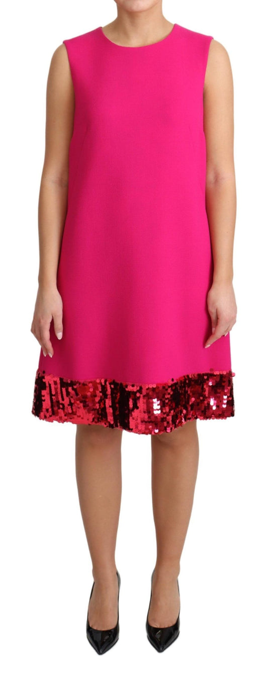 Dolce & Gabbana Elegant Fuchsia Sequined Wool Blend Shift Dress Dolce & Gabbana