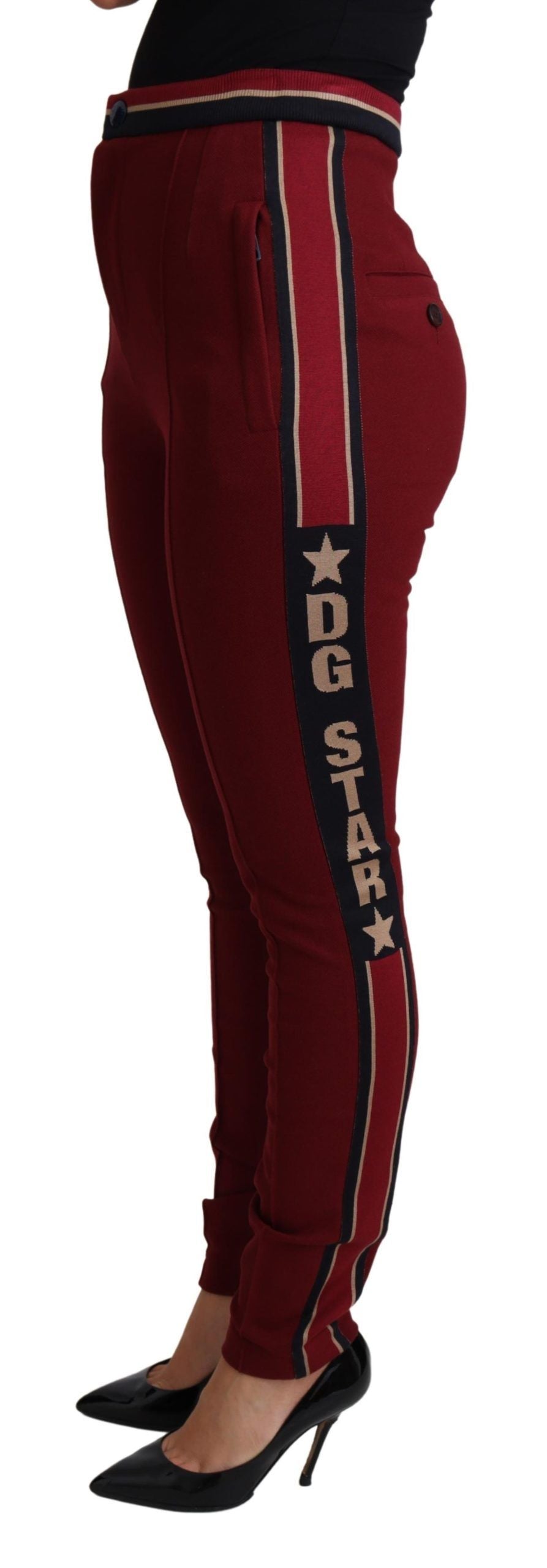 Dolce & Gabbana High-Waist Embroidered Red Skinny Trousers Dolce & Gabbana