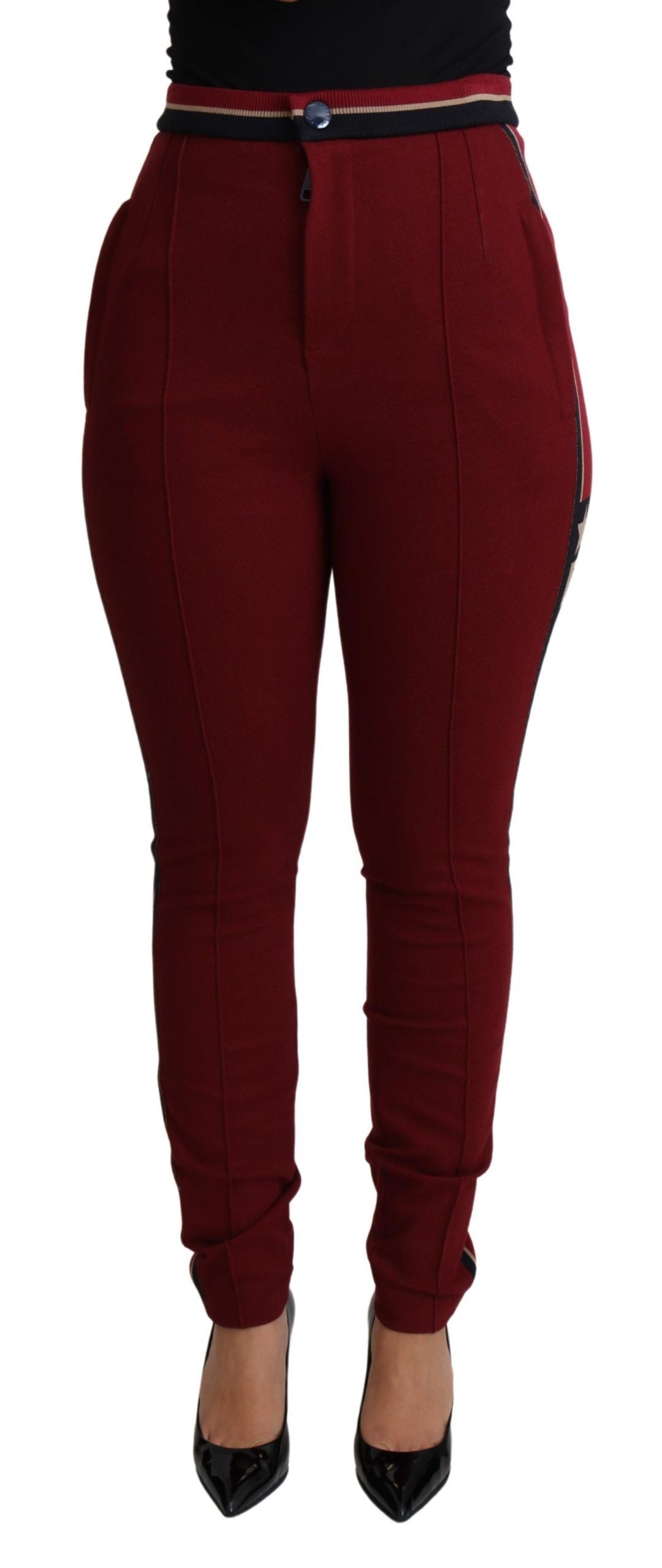 Dolce & Gabbana High-Waist Embroidered Red Skinny Trousers Dolce & Gabbana