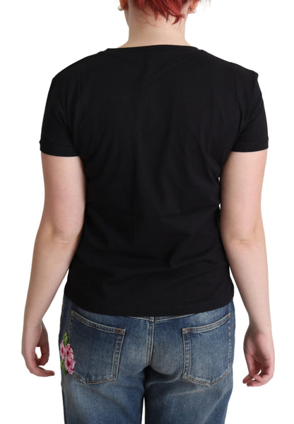 Moschino Chic Black Cotton Tee with Playful Print Moschino