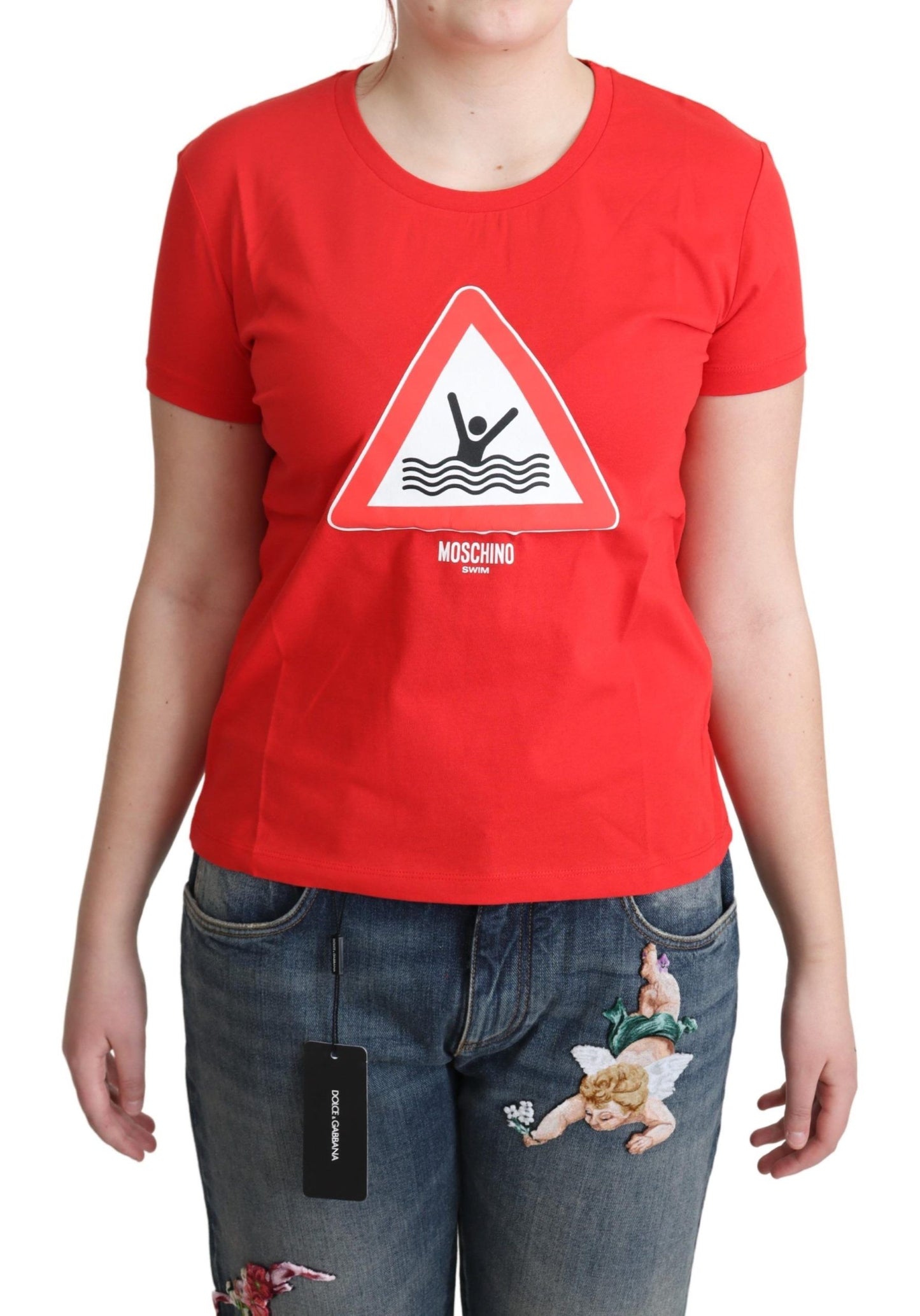 Moschino Chic Red Graphic Cotton Tee Moschino