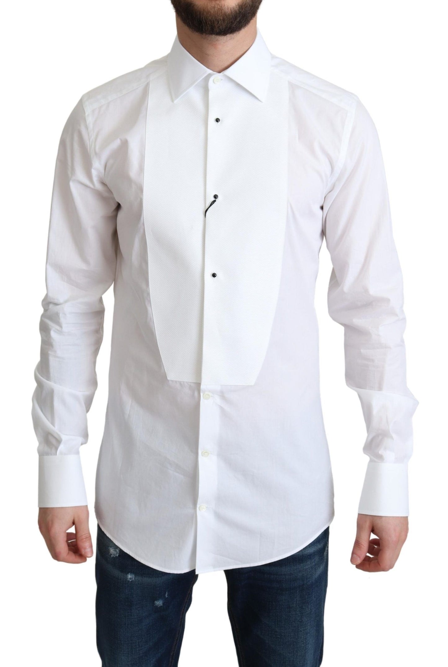 Dolce & Gabbana Elegant White Cotton Bib Dress Shirt Dolce & Gabbana