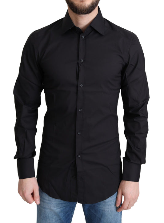 Dolce & Gabbana Elegant Black Gold Slim Fit Dress Shirt Dolce & Gabbana