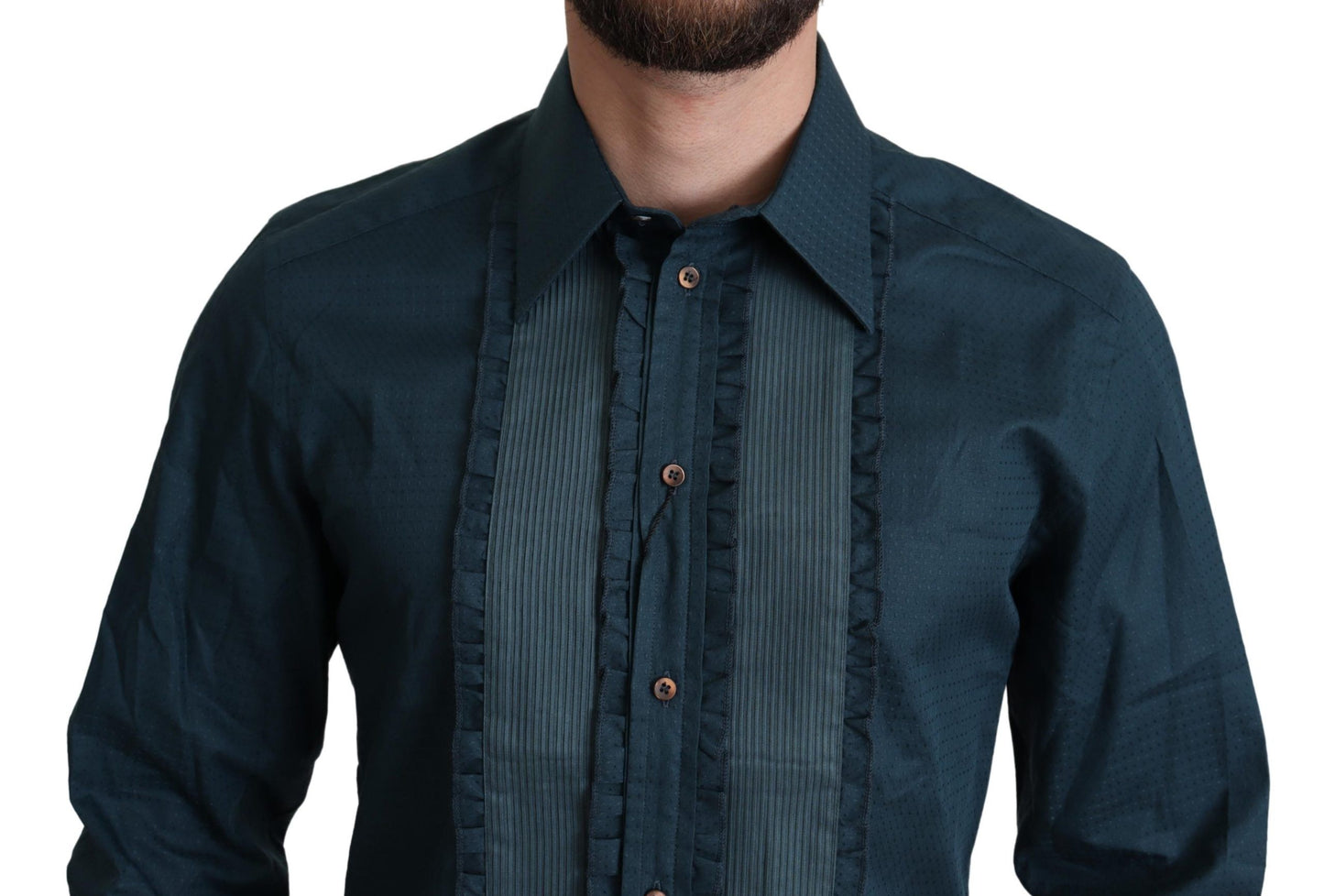 Dolce & Gabbana Elegant Blue Ruffled Tuxedo Shirt Dolce & Gabbana