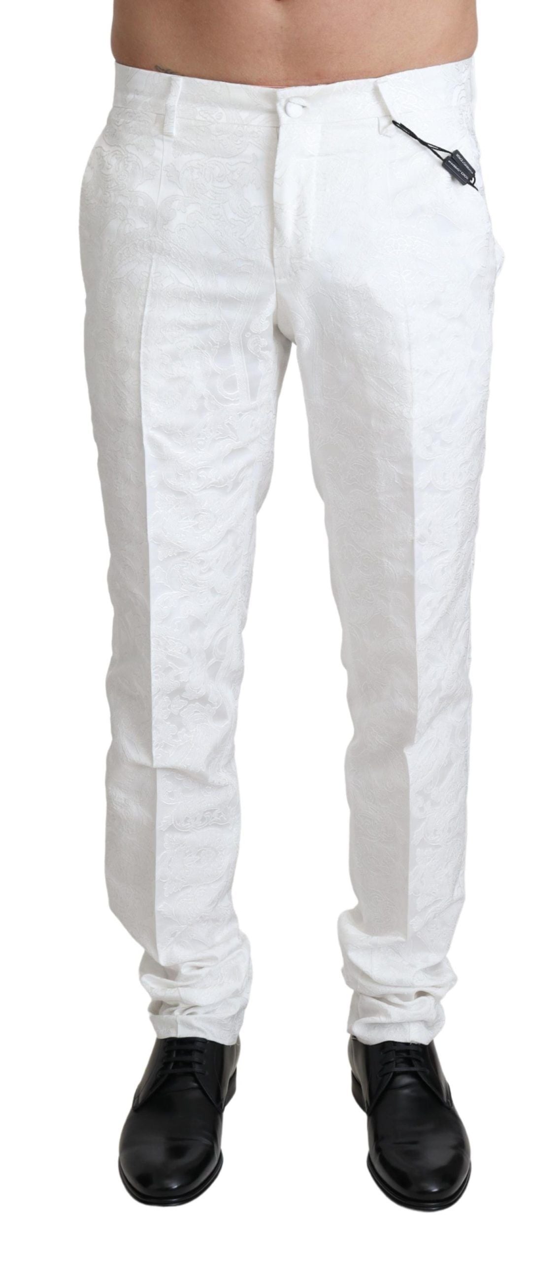 Dolce & Gabbana Elegant White Brocade Dress Pants Dolce & Gabbana