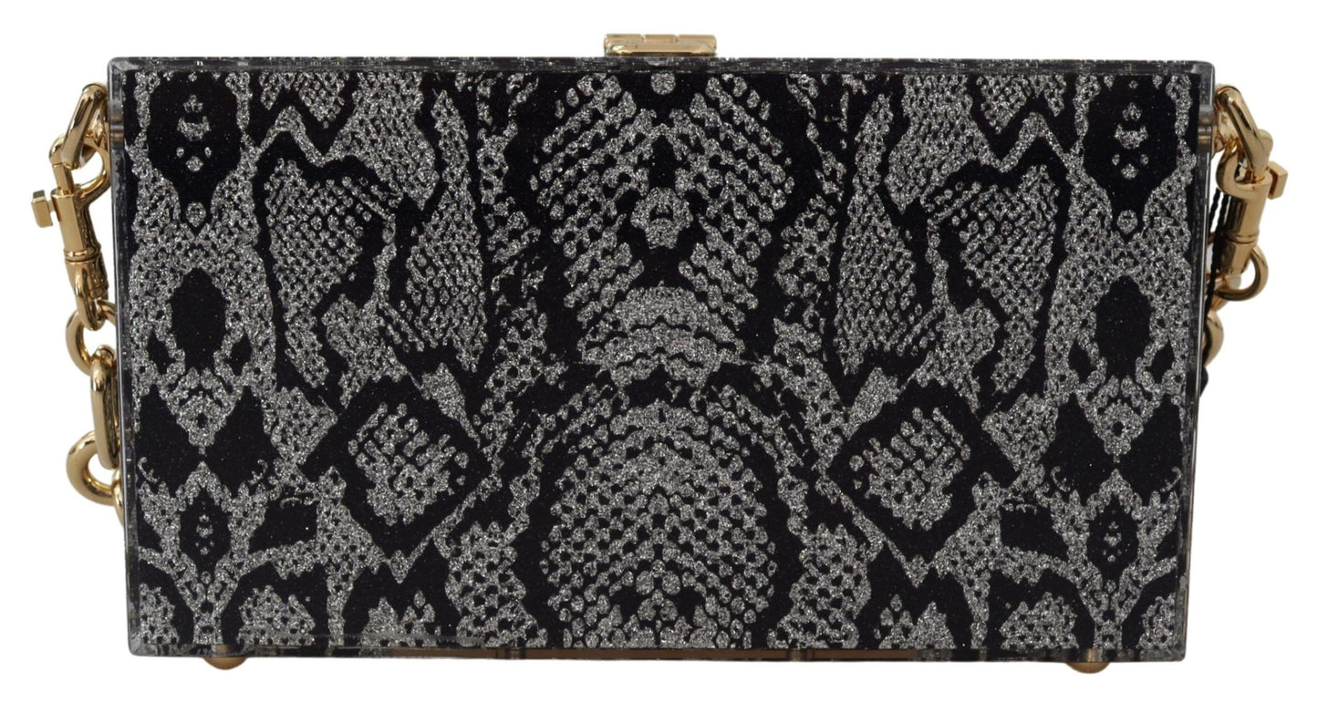 Dolce & Gabbana Gray Resin Dolce Box Clutch with Gold Details Dolce & Gabbana