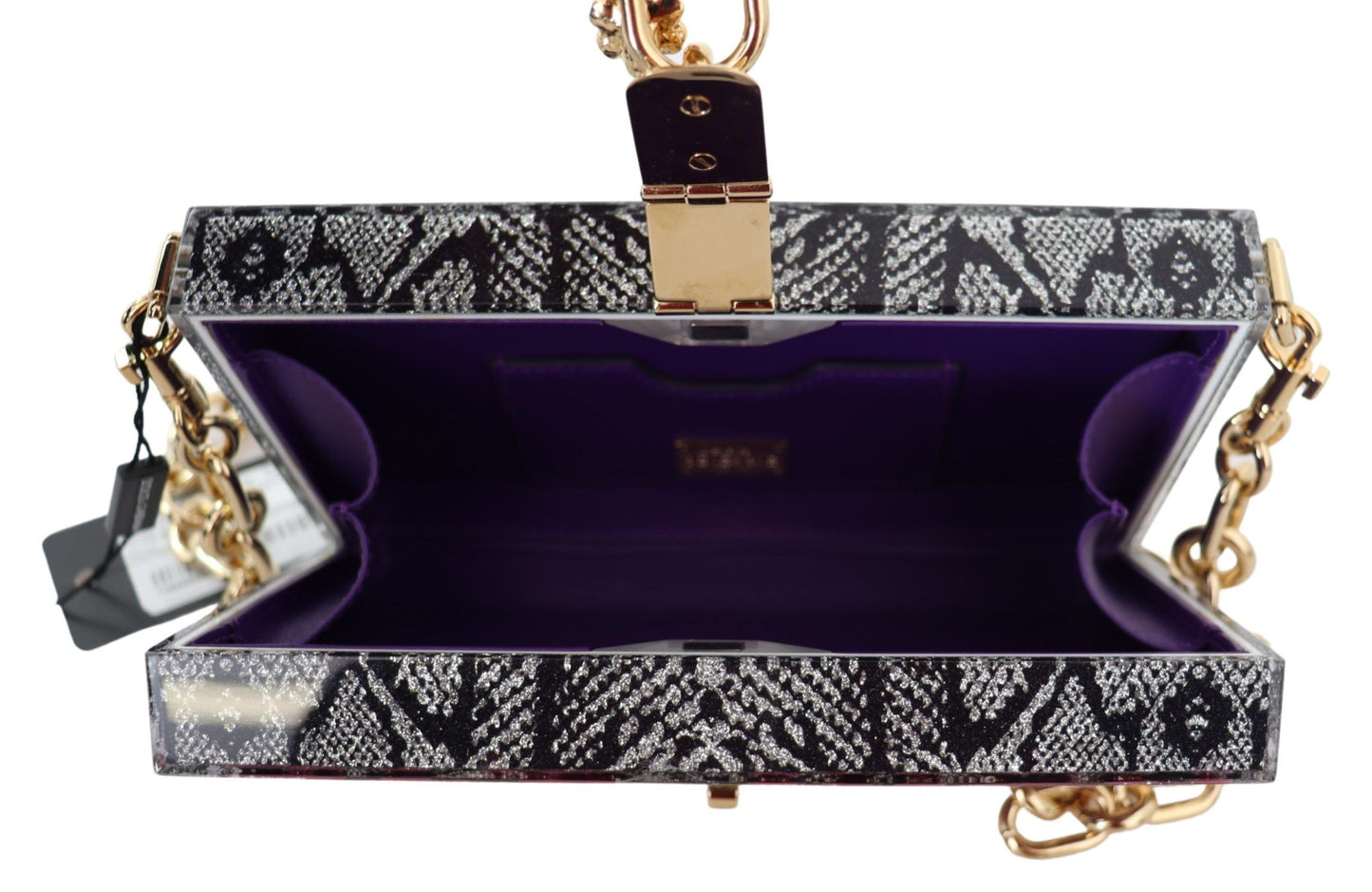 Dolce & Gabbana Gray Resin Dolce Box Clutch with Gold Details Dolce & Gabbana