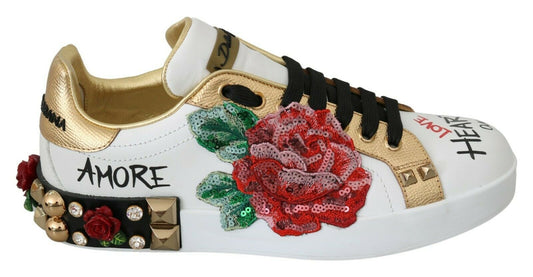 Dolce & Gabbana Elegant Sequined Floral Leather Sneakers Dolce & Gabbana