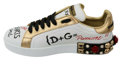 Dolce & Gabbana Elegant Sequined Floral Leather Sneakers Dolce & Gabbana