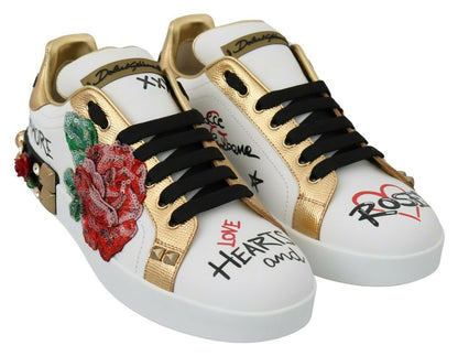 Dolce & Gabbana Elegant Sequined Floral Leather Sneakers Dolce & Gabbana