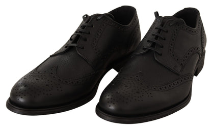 Dolce & Gabbana Elegant Black Leather Derby Wingtip Shoes Dolce & Gabbana